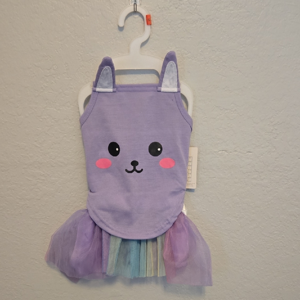 Cute Purple Animal Face Dress with Tulle Skirt For Dogs, Size Small - Picture 2 of 5